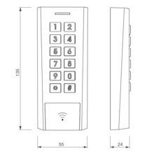 Clavier à code + mifare étroit axk4 ip66 câble 2m